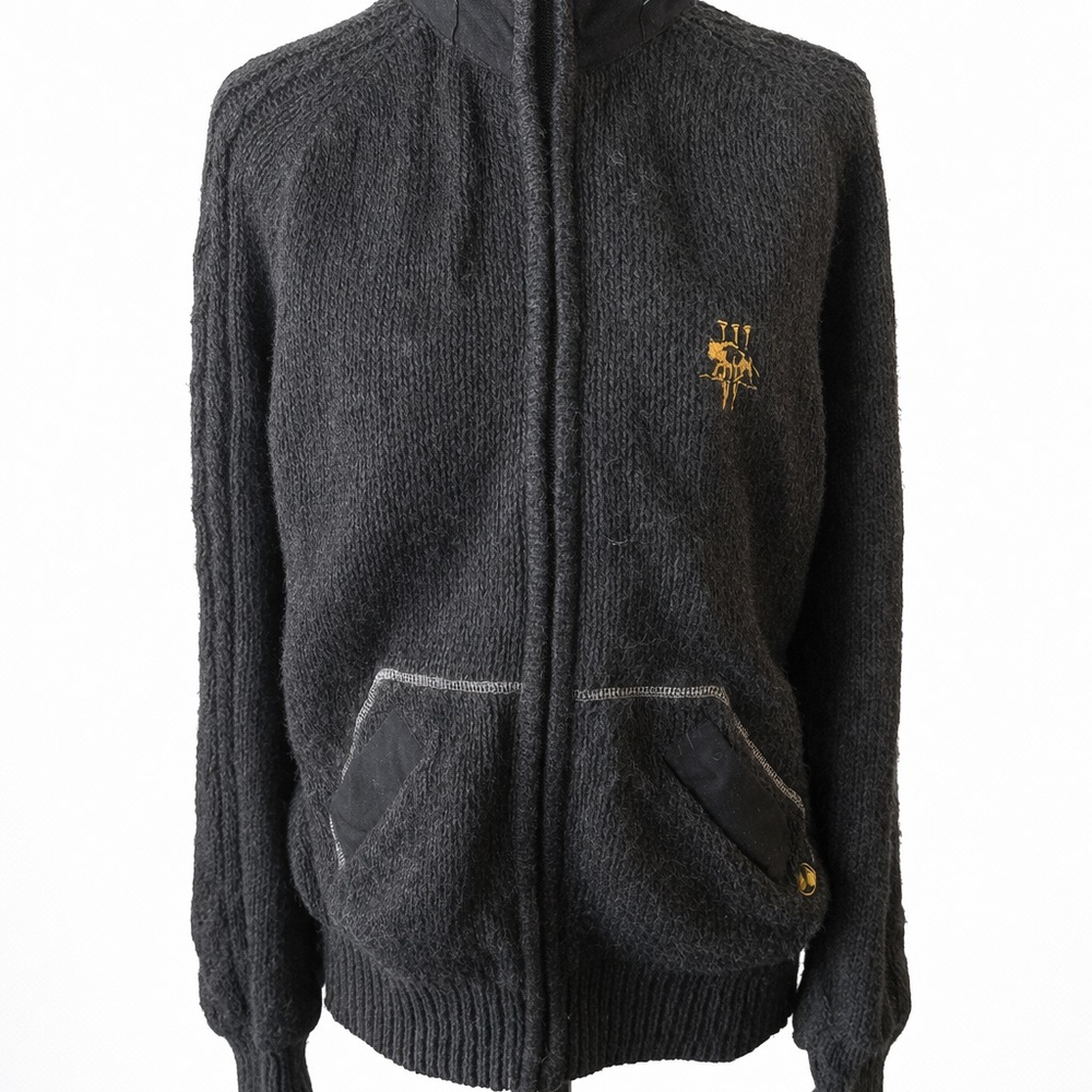 Men's Black Zip-Up Sweater with Gold Detail